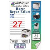 A4 Hazır Beyaz Etiket 70x30 mm 100 Sayfa 1 Paket 27 li Kendinden Yapışkanlı Fotokopi Lazer İnkjet Kağıdı Yazıcılar İçin