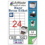 A4 Hazır Beyaz Etiket 70x35 mm 100 Sayfa 1 Paket 24 lü Kendinden Yapışkanlı Fotokopi Lazer İnkjet Kağıdı Yazıcılar İçin