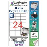 A4 Hazır Beyaz Etiket 70x36 mm 100 Sayfa 1 Paket 24 lü Kendinden Yapışkanlı Fotokopi Lazer İnkjet Kağıdı Yazıcılar İçin