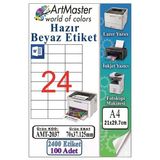 A4 Hazır Beyaz Etiket 70X37.125mm 100 Sayfa 1 Paket 24 Lü Kendinden Yapışkanlı Fotokopi Lazer İnkjet Kağıdı Yazıcılar