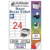 A4 Hazır Beyaz Etiket 70X37.12mm 50 Sayfa 1 Paket 24 Lü Kendinden Yapışkanlı Fotokopi Lazer İnkjet Kağıdı Yazıcılar İçin