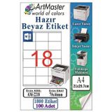 A4 Hazır Beyaz Etiket 70x46 mm 100 Sayfa 1 Paket 18 li Kendinden Yapışkanlı Fotokopi Lazer İnkjet Kağıdı Yazıcılar İçin