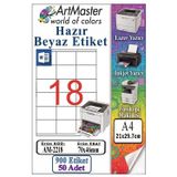 A4 Hazır Beyaz Etiket 70X46 Mm 50 Sayfa 1 Paket 18 Li Kendinden Yapışkanlı Fotokopi Lazer İnkjet Kağıdı Yazıcılar İçin