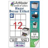 A4 Hazır Beyaz Etiket 70x70 mm 100 Sayfa 1 Paket 12 li Kendinden Yapışkanlı Fotokopi Lazer İnkjet Kağıdı Yazıcılar İçin