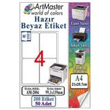 A4 Hazır Beyaz Etiket 99.1X139mm 50 Sayfa 1 Paket 4 Lü Kendinden Yapışkanlı Fotokopi Lazer İnkjet Kağıdı Yazıcılar İçin