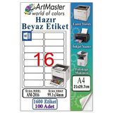 A4 Hazır Beyaz Etiket 99.1X34mm 100 Sayfa 1 Paket 16 Lı Kendinden Yapışkanlı Fotokopi Lazer İnkjet Kağıdı Yazıcılar İçin