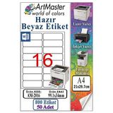 A4 Hazır Beyaz Etiket 99.1X34mm 50 Sayfa 1 Paket 16 Lı Kendinden Yapışkanlı Fotokopi Lazer İnkjet Kağıdı Yazıcılar İçin