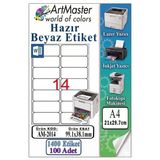 A4 Hazır Beyaz Etiket 99.1X38.1mm 100 Sayfa 1 Paket 14 Lü Kendinden Yapışkanlı Fotokopi Lazer İnkjet Kağıdı Yazıcılarla