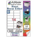 A4 Hazır Beyaz Etiket 99.1X38.1mm 50 Sayfa 1 Paket 14 Lü Kendinden Yapışkanlı Fotokopi Lazer İnkjet Kağıdı Yazıcılarla