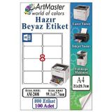 A4 Hazır Beyaz Etiket 99.1X67.7mm 100 Sayfa 1 Paket 8 Li Kendinden Yapışkanlı Fotokopi Lazer İnkjet Kağıdı Yazıcılarla