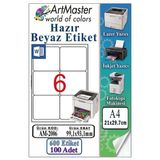 A4 Hazır Beyaz Etiket 99.1X93.1mm 100 Sayfa 1 Paket 6 Lı Kendinden Yapışkanlı Fotokopi Lazer İnkjet Kağıdı Yazıcılarla