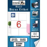 A4 Hazır Etiket 105x99 mm 10 Sayfa 1 Paket 6 lı Kendinden Yapışkanlı Fotokopi Lazer İnkjet Kağıdı Yazıcılar İçin Uyumlu