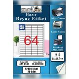 A4 Hazır Etiket 48.5X16.9 Mm 20 Sayfa 1 Paket 64 Lü Kendinden Yapışkanlı Fotokopi Lazer İnkjet Kağıdı Yazıcılar İçin