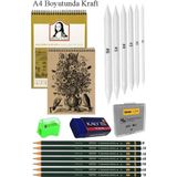 A4 Kraft Eskiz Defteri Spiralli 50 Yaprak Karakalem Çizim Seti Gölgelendirme Kalemi Hamur Silgi Fatih Dereceli Kalem Hob