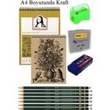 A4 Kraft Eskiz Defteri Spiralli 50 Yaprak Karakalem Çizim Seti Hamur Silgi Fatih Dereceli Kalem Hobi Tasarım Seti Telli
