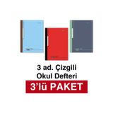 A4 Okul Defteri 3'lü PAKET Çizgili 60 yp. Dikişli