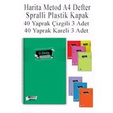 A4 Okul Defteri Spiralli Plastik Kapak 40 Yaprak Cizgili 3 Adet Ve 40 Yaprak Kareli 3 Adet Spralli Harita Metod