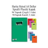 A4 Okul Defteri Spiralli Plastik Kapak 96 Yaprak Cizgili 3 Adet Ve 96 Yaprak Kareli 3 Adet Spralli Harita Metod