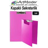 A4 Pembe Kapaklı Sekreterlik 1 Adet Renkli Klipsli Metal Mekanizmalı 80 Yaprak Kapasiteli Ofis Büro
