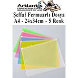 A4 Şeffaf Fermuarlı Dosya 5 Renk 1 Paket PvC Fermuarlı Evrak Dosyası 24x34cm Çıtçıtlı Belge Evrak Dosyası Ofis Büro Okul