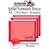 A4 Şeffaf Fermuarlı Dosya Kırmızı 3 Adet Pvc Fermuarlı Evrak Dosyası 24X34CM Çıtçıtlı Belge Evrak Dosyası Ofis Büro Okul - Standart - 24x34 cm