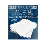 A4 Sertifika Kagidi Kalin 25 Adet Gramajli Fotokopi Kagidi 220 Gr Tum Yazicilara Uyumlu 21X29.7 Cm Kalin Baski Kagidi