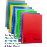 A4 Spiralli Defter 40 Yaprak Okul Defteri 4 Adet Kareli - 4 Adet Çizgili Plastik Kapak 8'li Set