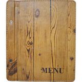 A5 - 5 Yapraklı Deri Menü Kabı - 23X15 cm (Ağaç Desenli) - 1 Adet - Kahverengi