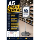 A5 Ayaklı Menü Ve Fiyat Bilgi Standı Yuvarlak Tabanlı Teleskopik Çerçeve Etiketlik Gri