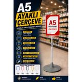A5 Ayaklı Menü Ve Fiyat Bilgi Standı Yuvarlak Tabanlı Teleskopik Çerçeve Etiketlik Kırmızı