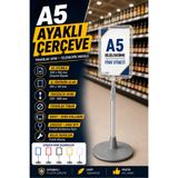 A5 Ayaklı Menü Ve Fiyat Bilgi Standı Yuvarlak Tabanlı Teleskopik Çerçeve Etiketlik Şeffaf