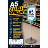 A5 Ayaklı Menü Ve Fiyat Bilgi Standı Yuvarlak Tabanlı Teleskopik Çerçeve Etiketlik Turkuaz