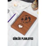A5 Balon Tasarım Ahşap Kapak Günlük Plan Defteri - Süresiz Ajanda - Tarihsiz Planlama Defteri