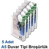 A5 Duvar Tipi Broşürlük - 5 Adet - | Şeffaf Akrilik | - | Kolay Montaj |