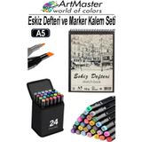 A5 Eskiz Defteri 50 Yaprak 100 Gr 1 Adet 24 Renk Marker Kalem Çift Taraflı Touch Çift Uçlu Eskiz Defteri Boya Seti