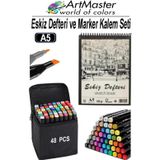 A5 Eskiz Defteri 50 Yaprak 100 Gr 1 Adet 48 Renk Marker Kalem Çift Taraflı Touch Çift Uçlu Eskiz Defteri Boya Seti