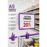 A5 Mandallı Etiketlik | Fiyatlık Sepet Raf Askılık Fiyat Etiketi Çerçeveli Market Mağaza Mor