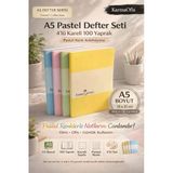 A5 Pastel Defter Seti 4'Lü – 100 Yaprak Kareli A5 Defter Pastel Renkli Okul Ofis Not Defteri