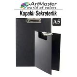 A5 Siyah Kapaklı Sekreterlik 1 Adet Renkli Klipsli Metal Mekanizmalı 80 Yaprak Kapasiteli Ofis Büro