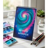 A5 Suluboya ve Akrilik Defteri Sert Kapak 350 Gr. Grenli ve Kar taneli dokusu 15 Sayfa 14,8 x 21 cm - 8 Renk - Suluboya Defteri