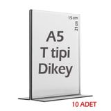 A5 T-Tipi Dikey Şeffaf Pleksi Mika Föylük Menü Broşürlük Etiketli