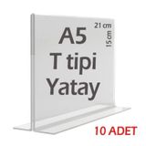 A5 T-Tipi Yatay Şeffaf Pleksi Mika Föylük Menü Broşürlük Etiketli