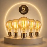 A6 LED Filament Ampul 6W 2700K Amber Cam – Sarı Işık – 600 Lümen Beşli - 5 Adet