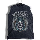 A7X Avenged Sevenfold Yazılı Yıkamalı Kolsuz Tişört, Unisex Rock Band Temalı Sıfır Kol Retro Atlet - Siyah - XS