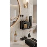 AA AHŞAP Rosdeer Lüks Yapışkanlı Banyo Düzenleyici Raf - Siyah Diş Fırçalık ve Macun Standı