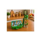 A&A Çocuk Beslenme Kutusu ve Pipetli Suluk Seti – 3 Bölmeli Lunch Box, 500 ml Sızdırmaz Matara, Orman Hayvanları Desenli Yeşil