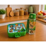 A&A Çocuk Beslenme Kutusu ve Pipetli Suluk Seti – 3 Bölmeli Lunch Box, Ü500 ml Sızdırmaz Matara, Orman Hayvanları Desenli Yeşil