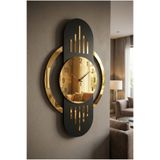AA Shop 70CM Siyah Renk Gold Altın Detaylı Sayılı Hediyelik Ahşap Dekoratif Sessiz Büyük Boy Duvar Saati