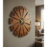 AA Shop Ahşap Ceviz Mobilya Renk Desenli Hediyelik Sessiz Duvar Saati 50 cm - Ceviz - Siyah - 50 x 50 cm