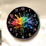 AA Shop Ahşap Duvar Saati Renkli Baskı Desenli Yuvarlak Tasarım 45 x 45 cm Sessiz Çalışma